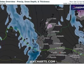 英国的降雪预报准确地显示了天气变化的地点和时间