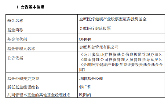 近三年亏超50%！韩广哲：卸任三只产品基金经理 时隔一年再掌舵金鹰医疗健康股票